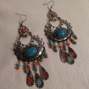 Turquoise and Orange Earrings